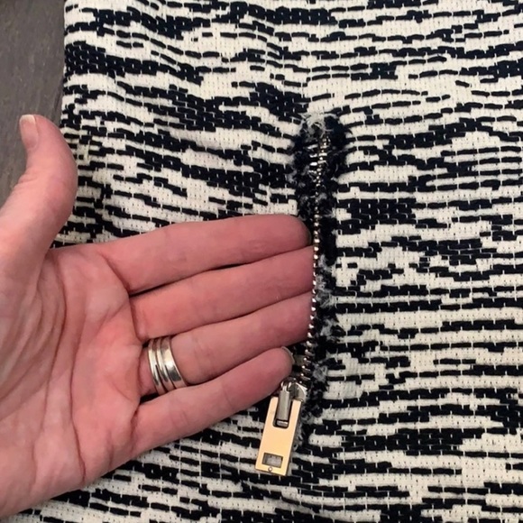 IRO BLACK AND WHITE COTTON BLEND WOVEN ZIP FRONT JACKET WITH POCKETS SIZE 6 - Picture 11 of 12